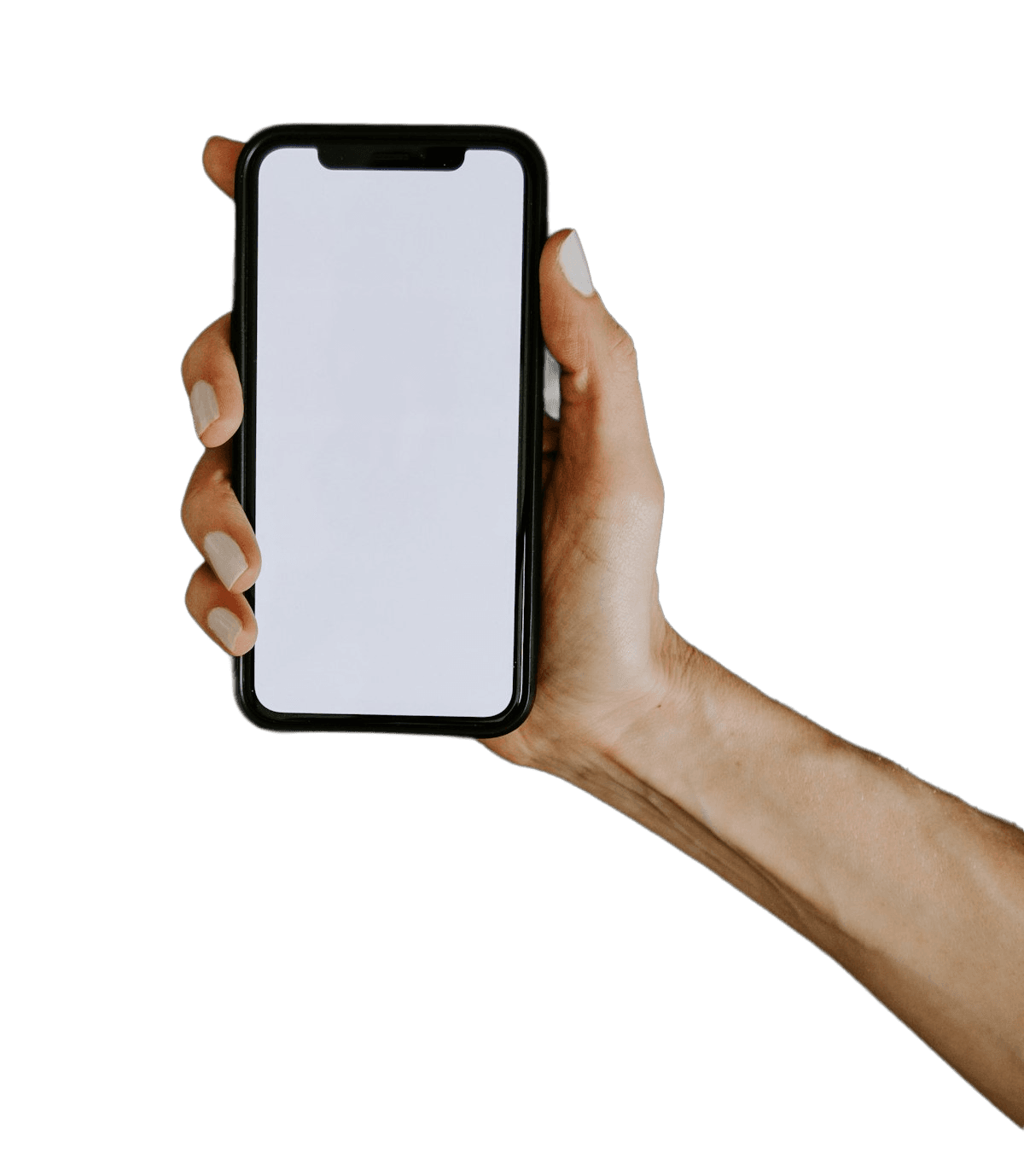 A hand holding a phone showing the Vochure app